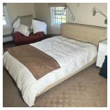 FULL BED FRAME | Tan upholstered full size bed frame with cushioned headboard - h. 36.5 x w. 66 x l.