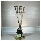 BRASS FIREPLACE TOOLS | Brass fireplace tools including: broom? Shovel, poker - h. 30 x dia. 9.5 in.