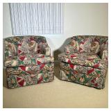 (3pc) CURVED BACK CHAIRS | Colorfully upholstered round back armchairs - h. 28 x w. 29 x d. 30 in.