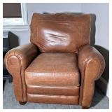 LEATHER CLUB CHAIR RECLINER | Leather reclining armchair - h. 35 x w. 38 x d. 34 in.