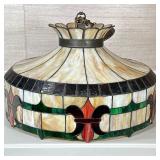 COLORFUL SLAG GLASS HANGING LAMP | Colorful slag glass hanging lamp with Fleur-de-lis design - h. 16