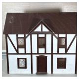 DOLLHOUSE & DOLL HOUSE FURNITURE | Large wooden painted dollhouse with large lot of wooden miniature