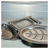 (6pc) SILVER PLATE TRAYS | Mixed lot of various silver plate trays, platters, and bowls - dia. 14 in