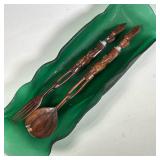 (3pc) LARGE WOODEN SPOON AND FORK | Includes bowl - w. 6 x l. 19 in.