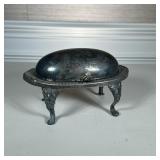 SILVER PLATE LIDDED BUTTER TRAY | Silver plate oval lidded butter tray with glass insert - h. 6 x w.