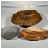 VARIOUS BOWL | One brown display bowl, one small gray bowl, one small wood bowl