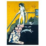 JAMES DAVIS LITHOGRAPH | Staircase Color lithograph 40 x 28 in sight. Dimensions: h. 48 x w. 36 in (