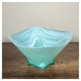 SLAG GLASS BOWL | Slag glass light blue bowl. Dimensions: h. 6 x dia. 12 in
