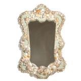 SEASHELL, MOSAIC & GLASS MIRROR | Mirror with mosaic glass & applied seashells decorating the serpen