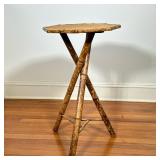 VICTORIAN BAMBOO SIDE TABLE | Bamboo tripod side table with woven octagonal table top. Dimensions: h