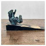 FROG DOORSTOP | Wood doorstop with cast brass frog Dimensions: h. 3.25 x w. 2.5 x l. 6.25 in.