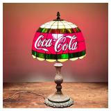 COCA-COLA SLAG GLASS LAMP | Coca-Cola slag glass lampshade on bronzed lamp - h. 20 x dia. 12 in
