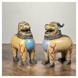 (2pc) CLOISONNE ENAMELED FOO DOG LIDDED VESSELS | Cloisonné enamel pieces. Metal head tops are remov