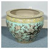 MONUMENTAL FISHBOWL JARDINIERE PLANTER | Glazed ceramic fishbowl jardiniere with dragon decoration -