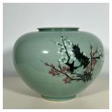 KOREAN CRACKLE GLAZED VASE | Decorated with cherry blossoms - h. 8 x dia. 10 in