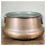 LARGE HAMMERED COPPER BASIN | Large copper basin with handles - h. 11 x dia. 19 in
