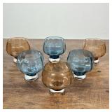 (6pc) COLORED GLASSES | Set of 3 blue & 3 brown colored glasses - h. 3.5 x w. 3.5 in