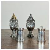 (4pc) SALT & PEPPER SHAKERS | Including: pair of stainless steel minimalist salt & pepper shakers ma
