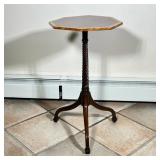 OCTAGONAL PEDESTAL SIDE TABLE | Octagonal side table with twisted carved wood pedestal base. Dimensi