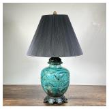 CRACKLE GLAZED & CHAMPLEVE ENAMELED LAMP | Possibly ceramic or glass vase shaped base with decorativ
