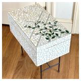 MOSAIC SIDE TABLE | Mosaic decorated side table. Dimensions: h. 20 x w. 12.25 x l. 20.75 in.
