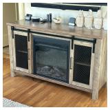 WALKER EDISON HEATER CABINET | Wooden cabinet with built in faux fireplace electric heater with 2 ca