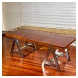 POLO RALPH LAUREN VINTAGE A-FRAME DESK | Polo Ralph Lauren drafting desk on metal “horses” for legs.