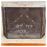 FANCY SCROLL METAL FIREPLACE SCREEN | Metal dark brown with viney metal decorations - h. 33 x w. 60 
