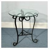 ROUND GLASS SIDE TABLE | Wrought iron and round glass top side table - h. 24 x dia. 21 in