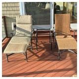OUTDOOR PATIO LOUNGE SET | Including pair of wicker & metal chairs and table vase - missing glass to