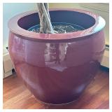 MONUMENTAL CERAMIC PLANTER | Monumental red glazed ceramic fishbowl planter - h. 21 x dia. 25 in