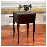 STENCILED SINGER SEWING MACHINE | Electrified stenciled singer sewing machine table - h. 37 x w. 20 