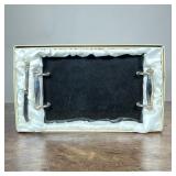 NIB LORD & TAYLOR STONE CHEESE PLATTER | Dark stone cheese platter with silver plate handles Dimensi