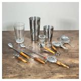MIXED BARWARE | Including: 2-piece cocktail shaker, shot glass, pint glass, 3 cocktail strainers, bo