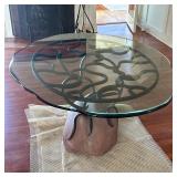 KEVIN BERRY CUSTOM TABLE | Custom glass, steel & river rock table, impress "KB 1998" in metalwork, o