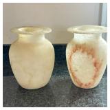 (2pc) PAIR CARVED STONE VASES | Dimensions: h. 6 x dia. 4 in