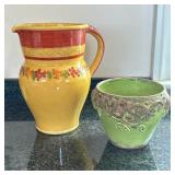 (2pc) ITALIAN CERAMICS | Including pitcher & flower pot - h. 8.25 x dia. 5.5 in