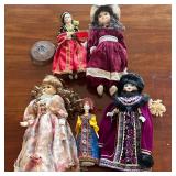 (5pc) INTERNATIONAL PORCELAIN DOLLS | Mixed lot of international porcelain dolls - h. 16 x dia. 5 in