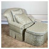 OVERUPHOLSTERED CURVED BACK ARMCHAIR & FOOTREST | Victorian style curved back upholstered armchair w