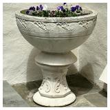 MONUMENTAL SCULPTED GARDEN URN ON STAND 32" DIAMETER #1 | Large pedestal garden urn or planter (terr
