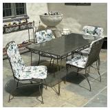 (5pc) PROBABLY WOODARD WROUGHT IRON PATIO DINING SUITE | Wrought iron outdoor/patio furniture, inclu
