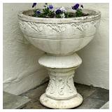 MONUMENTAL SCULPTED GARDEN URN ON STAND 32" DIAMETER #2 | Large pedestal garden urn or planter, with