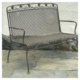 PROBABLY WOODARD Wrought Iron Bench | Wrought iron outdoor/patio bench with a floral design along th