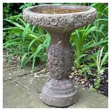Stone Bird Bath - Floral | Outdoor stone bird bath. Pedestal form, of one piece construction with in