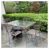 (5pc) Wrought Iron Dining Table & Chairs - Square | Wrought iron outdoor/patio furniture, including 