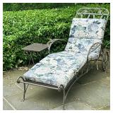 (2pc) Wrought Iron Chaise Lounge & Side Table | Wrought iron outdoor/patio furniture, including a sm