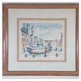 After Fausto Battelli (1934-2018) Lithograph - "Piazza" | Cityscape lithograph of the fountain in fr