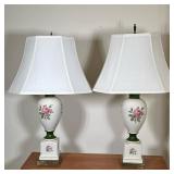 (2pc) Painted Porcelain Table Lamps | Pair (2) of porcelain table lamps with a floral painted design