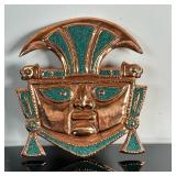 Mexican Gold & Turquoise Mask | Vintage (mid century) Mexican/Central American (Aztec) gold and turq