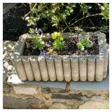Concrete Planter #3 | Large concrete rectangular-shaped outdoor planter with scalloped edges. Plants